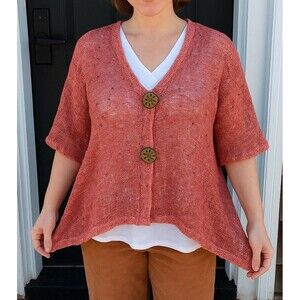 Lulu B Cardigan Top M Mesh Button Cover Up Sheer Asymmetrical Lagenlook Artsy